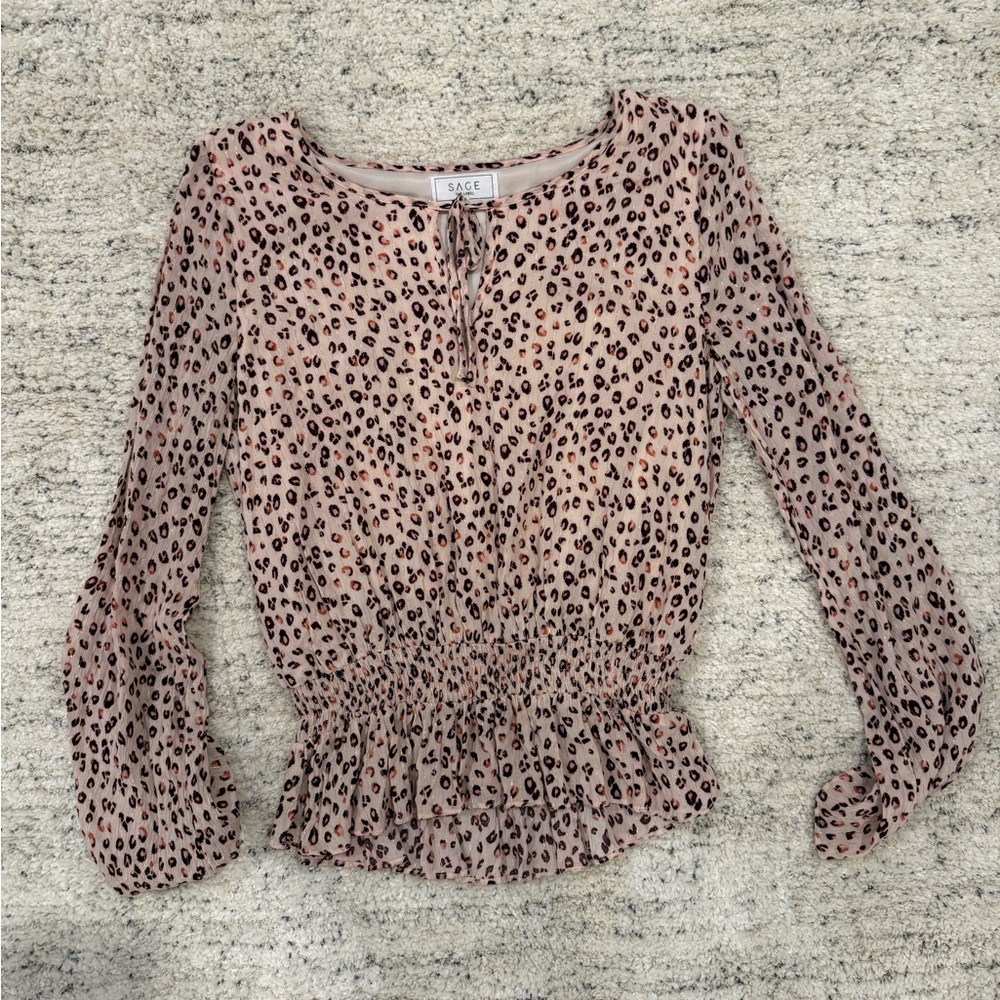 Sage Blush Leopard Print Blouse